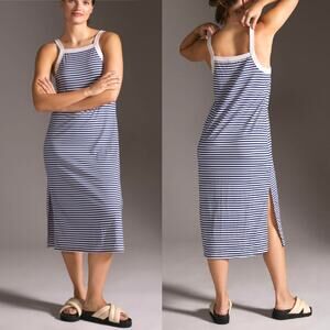 Anthropologie T.la Striped Maxi Dress Sz M Blue Stretch Knit Sleeveless Nautical